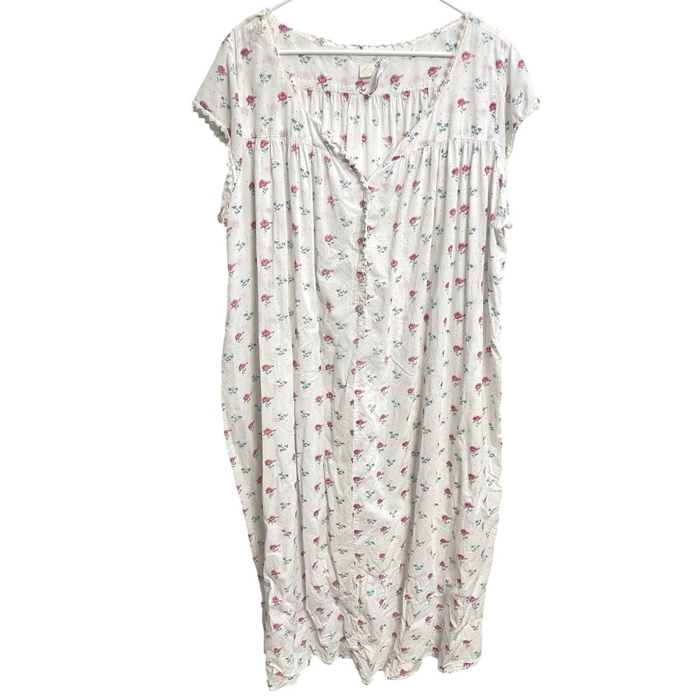 Vintage 90s Eileen West Floral Traditional Nightgown Cottagecore Grandmacore